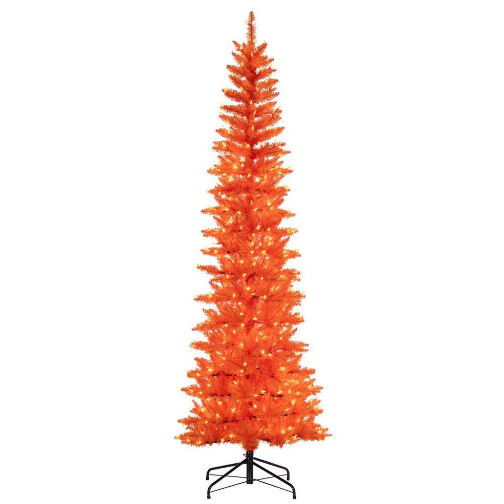 9.5' x 42 Orange Pencil DuraLit 700 Orange Light Artificial Christmas Tree 1