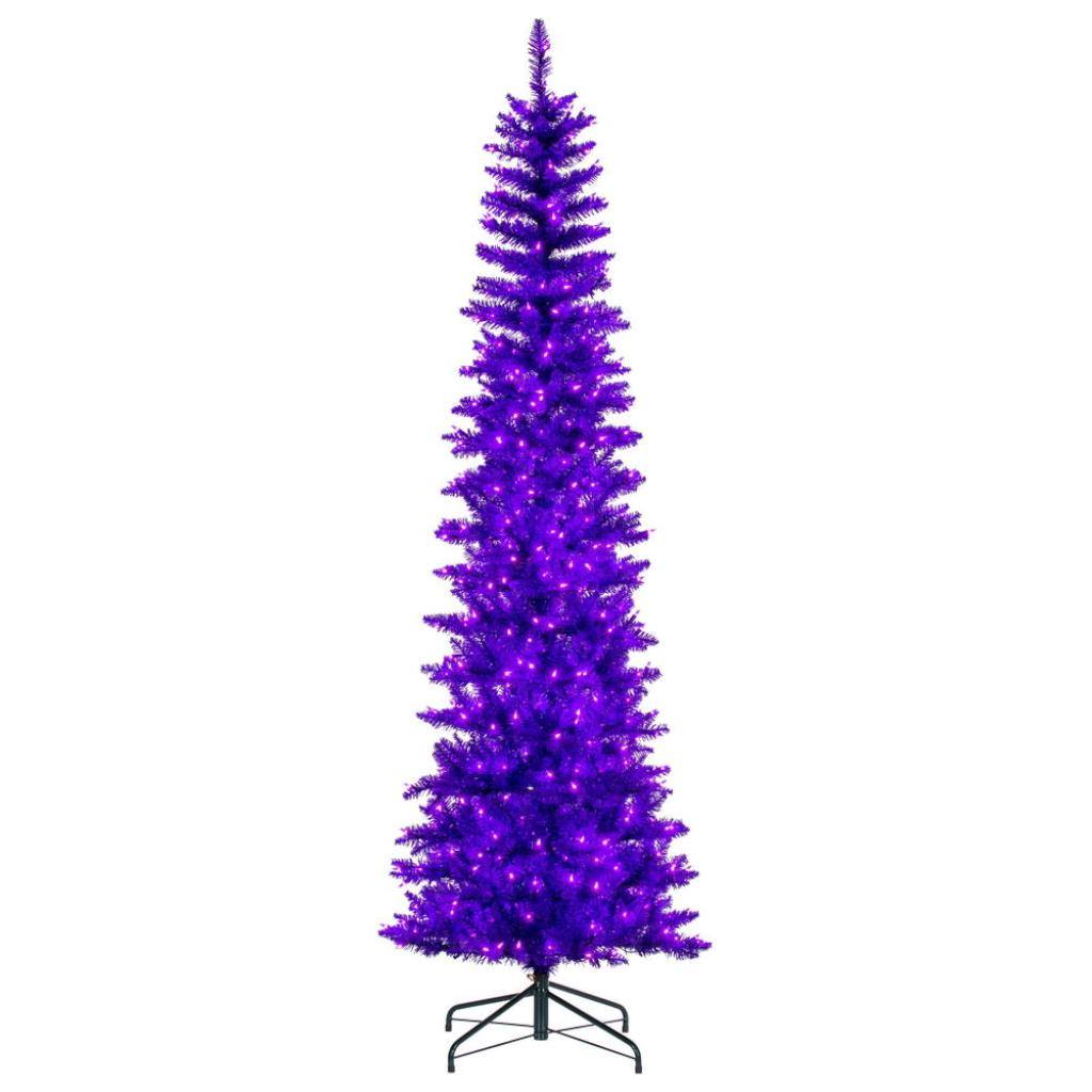 9.5' x 42 Purple Pencil DuraLit 700 Purple Light Artificial Christmas Tree 1