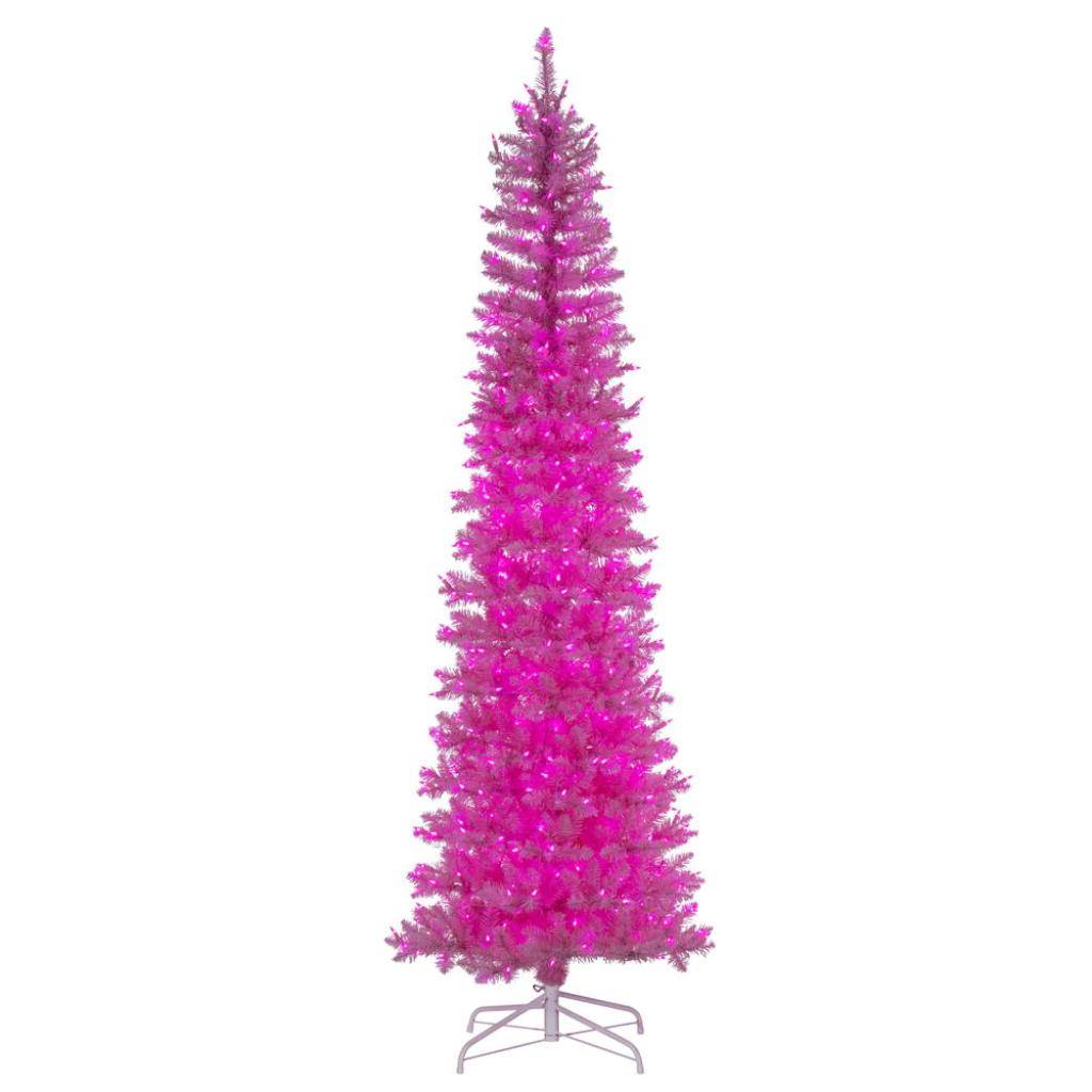 8.5' x 38" Pink Pencil DuraLit 600 Blue Lights Artificial Christmas Tree 1