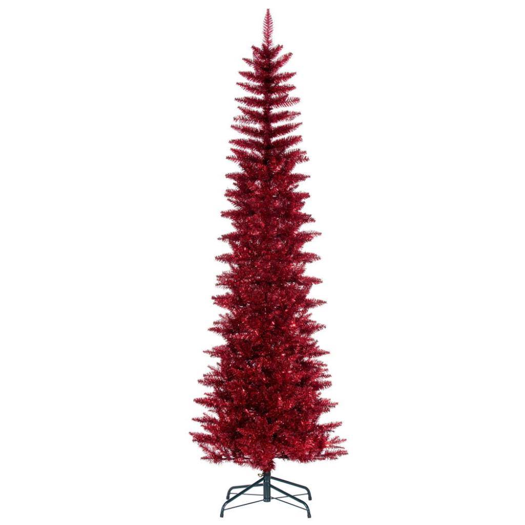 8.5' x 38" Red Tinsel Pencil Unlit Artificial Christmas Tree 1