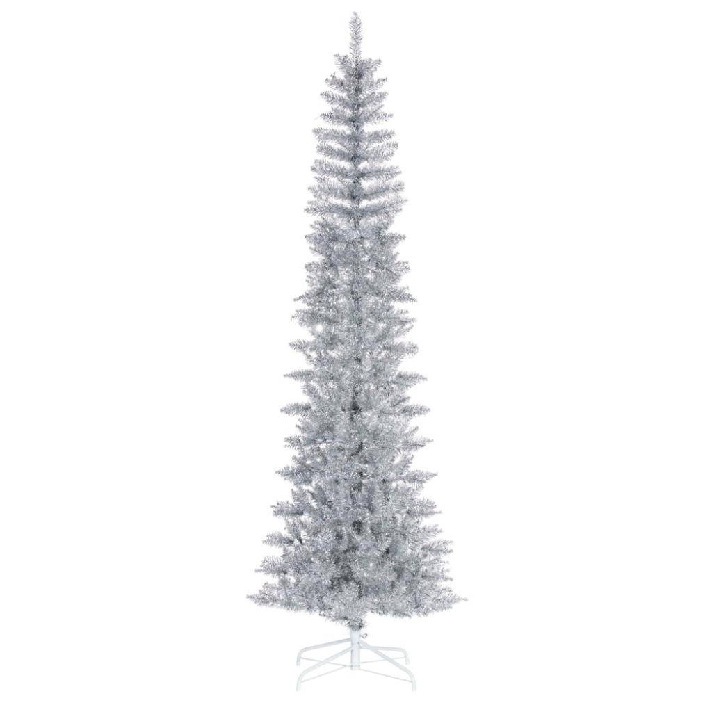 6.5' x 28" Silver Tinsel Pencil Tree Unlit Artificial Christmas Tree 1