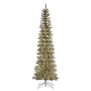 7.5' x 32" Silver Pencil 450 Warm White Lights Artificial Christmas Tree 1