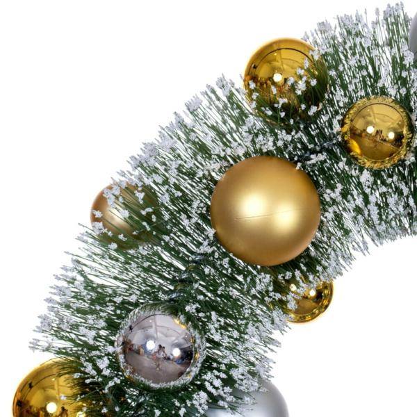 18" Frosted Green Unlit Silver/Gold Ball Ornaments Unlit Artificial Christmas Wreath 2