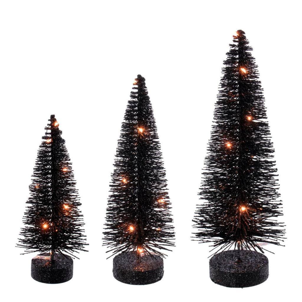8/10/12" Black Bottle Brush Orange Lights Artificial Christmas Tree 1