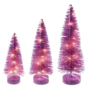 8/10/12" Pink Bottle Brush Clear Lights Artificial Christmas Tree 1