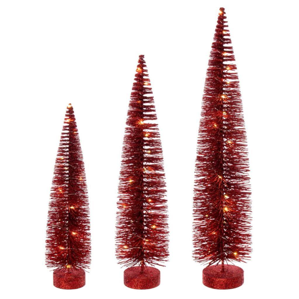 16/20/24" Red Bottle Brush Clear Lights Artificial Christmas Tree 1