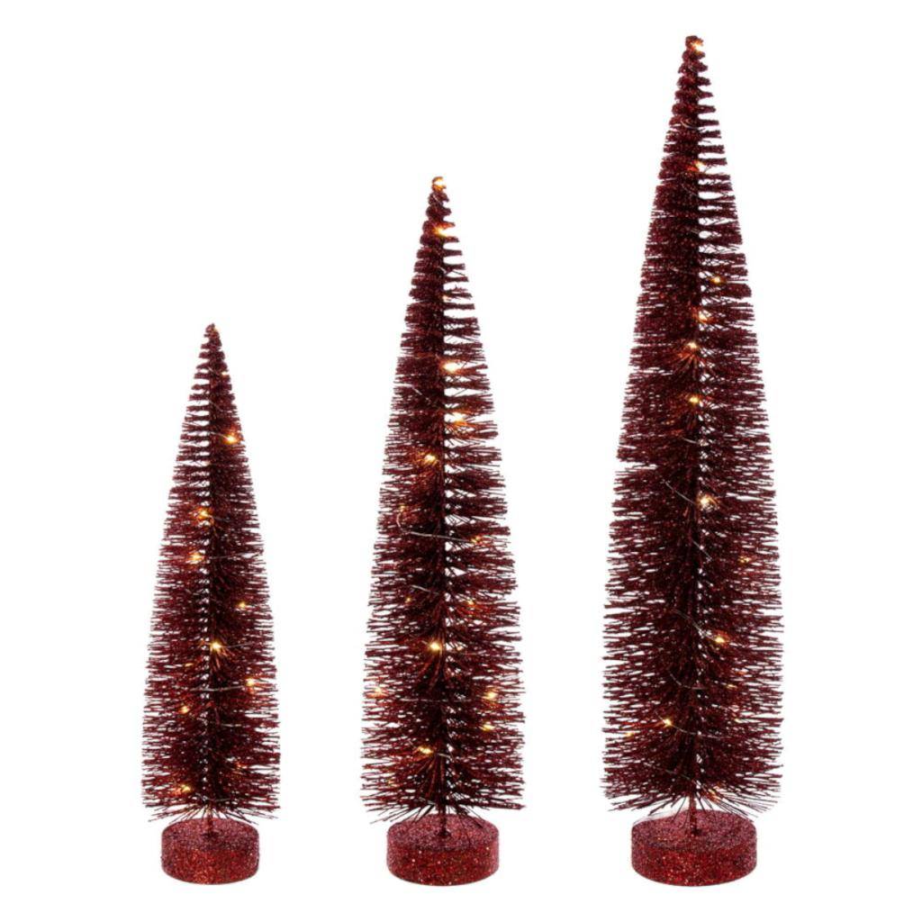 16/20/24" Burgundy Bottle Brush Clear Lights Artificial Christmas Tree 1