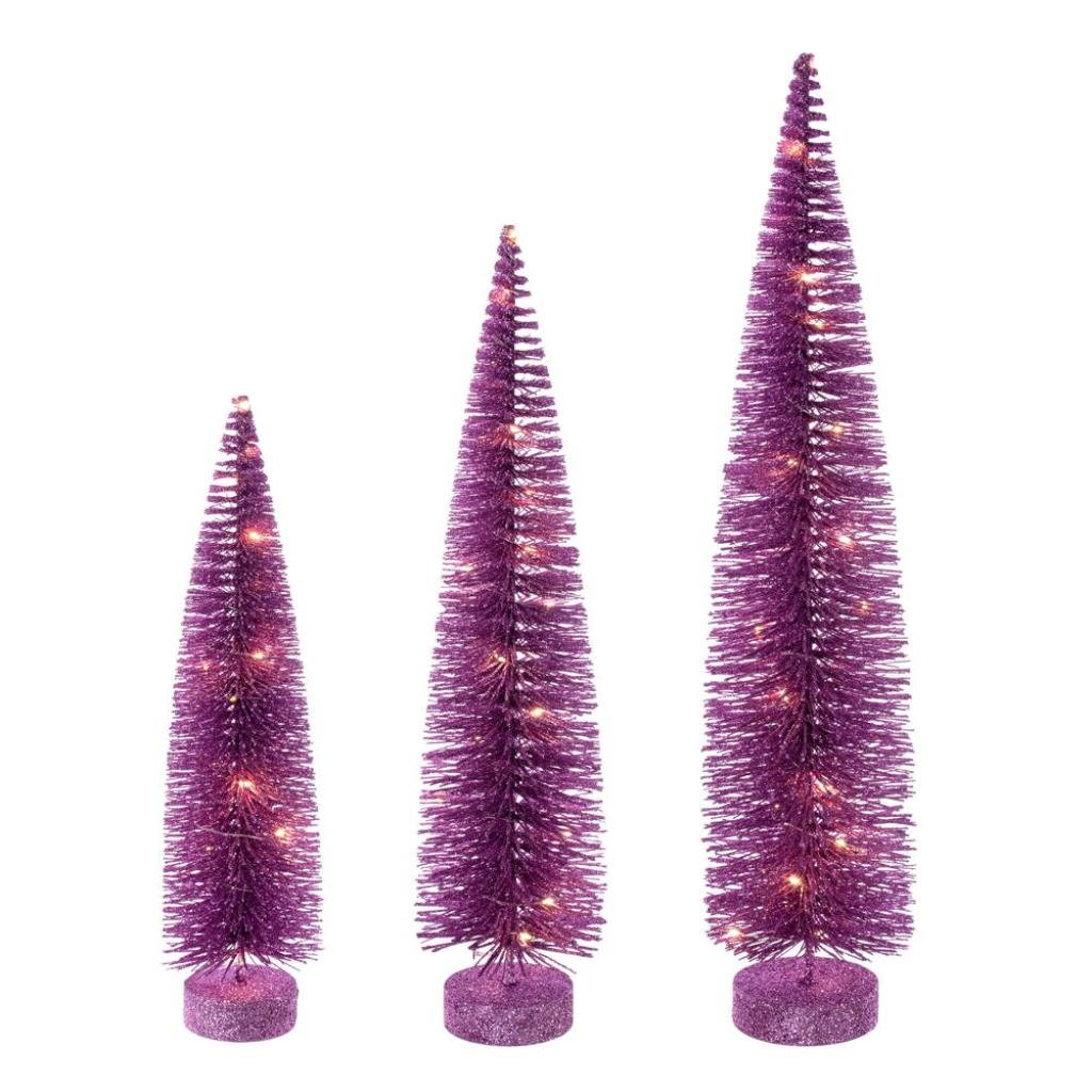 16/20/24" Pink Bottle Brush Clear Lights Artificial Christmas Tree 1