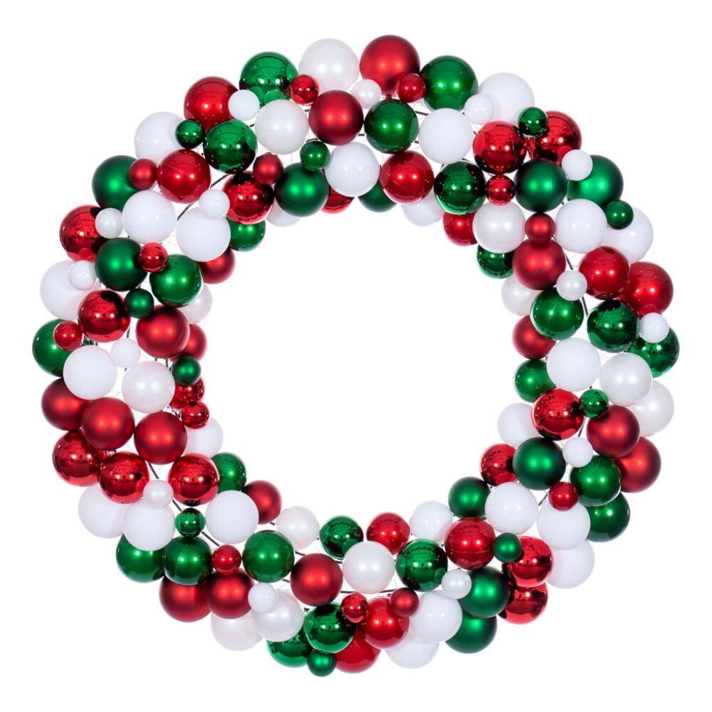 30" White/Red/Green Ball Ornament Christmas Wreath 1