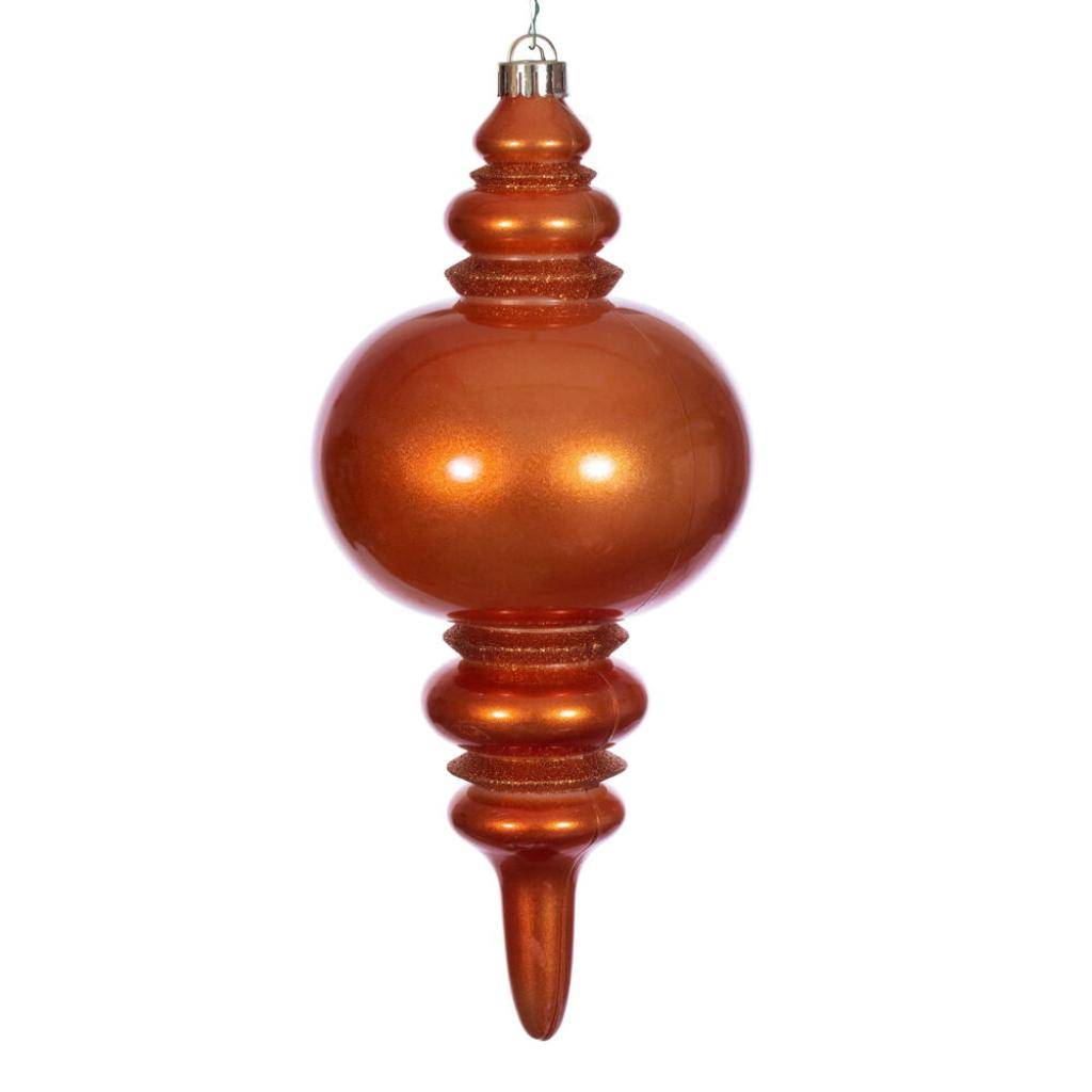 13" Burnish Orange Candy Glitter Finial Christmas Tree Ornament 1