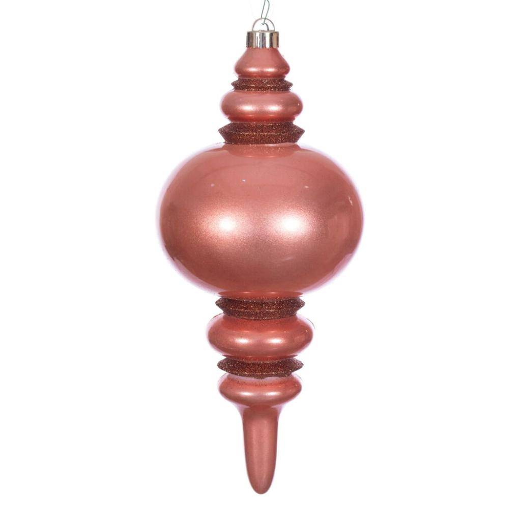 13" Coral Glitter Finial Christmas Tree Ornament 1