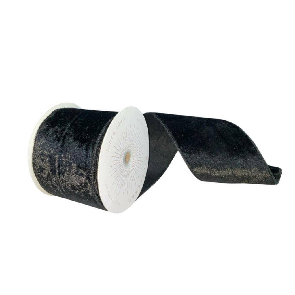 4" x 10Yd Black Plush Velvet Christmas Ribbon 1