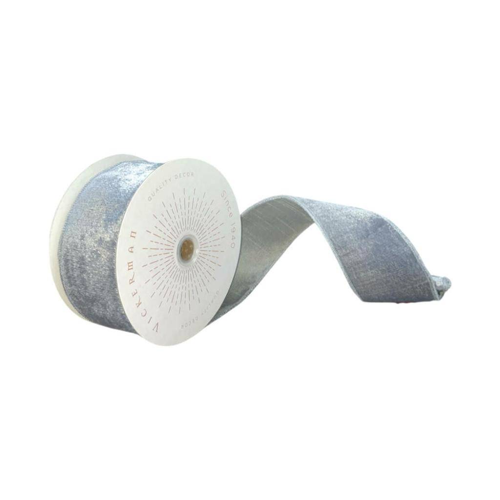 2.5" x 10Yd Silver Plush Velvet Christmas Ribbon 1