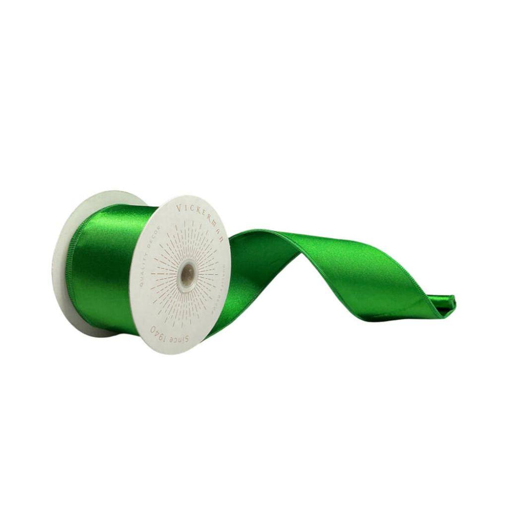 2.5" x 10Yd Green Satin Christmas Ribbon 1