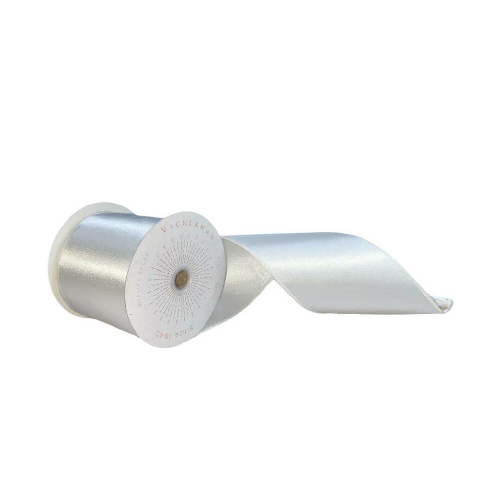 4" x 10Yd White Satin Christmas Ribbon 1