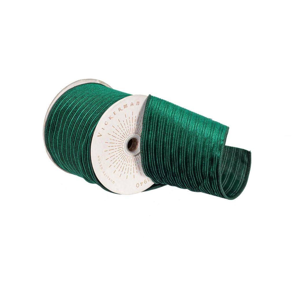 4" x 10Yd Emerald Velvet Satin Back Lining Christmas Ribbon 1