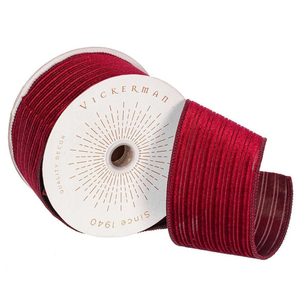 2.5" x 10Yd Burgundy Velvet Lined Satin Back Christmas Ribbon 1