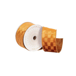 2.5" x 10Yd Mocha Velvet Checkered Christmas Ribbon 1
