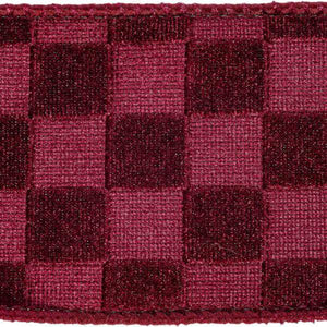 2.5" x 10Yd Burgundy Shiny Velvet Checkered Christmas Ribbon 2