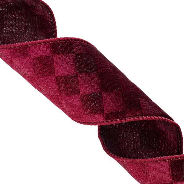 2.5" x 10Yd Burgundy Shiny Velvet Checkered Christmas Ribbon 3