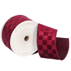 2.5" x 10Yd Burgundy Shiny Velvet Checkered Christmas Ribbon 1