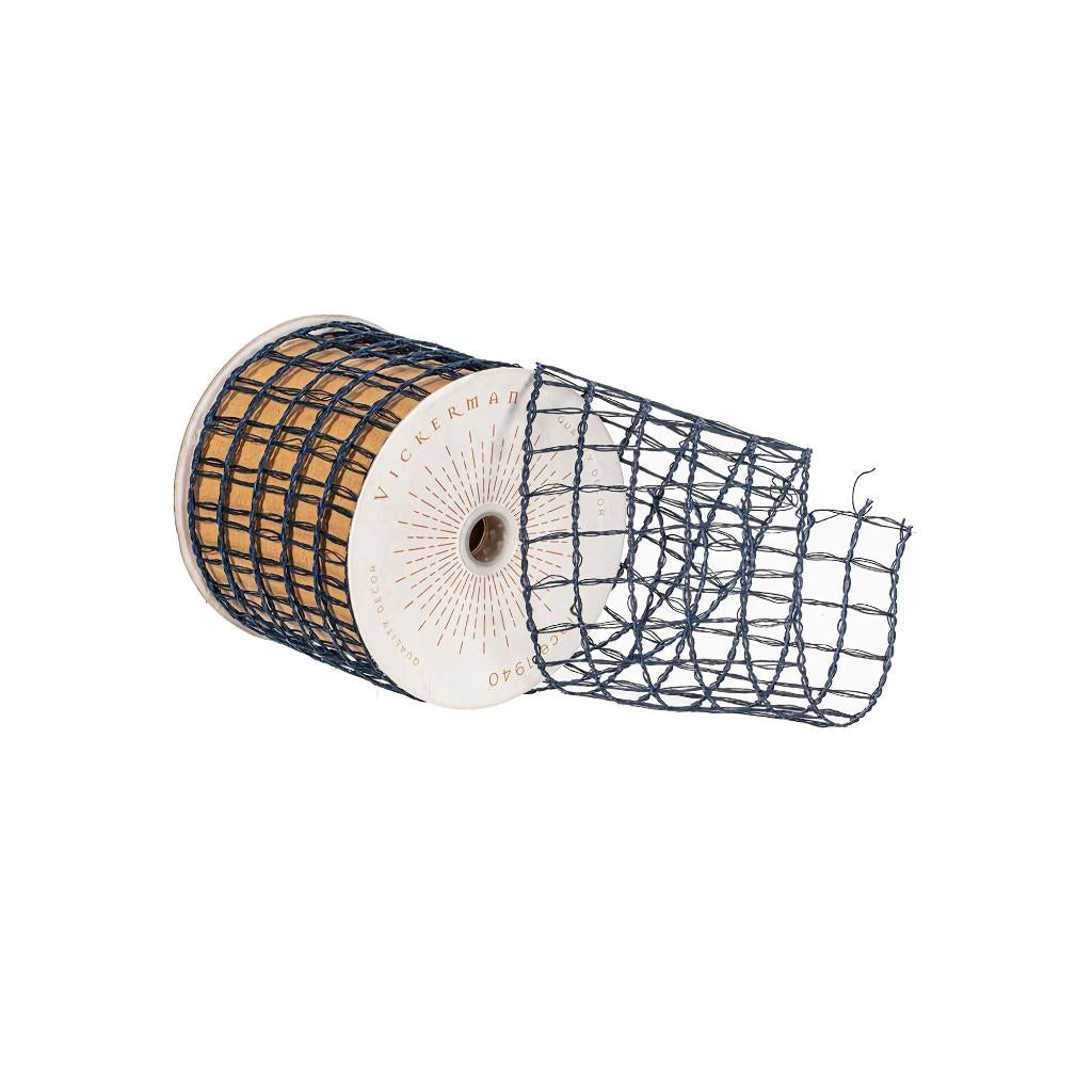 3.75" x 10Yd Midnight Blue Thin Grid Wired Ribbon 1