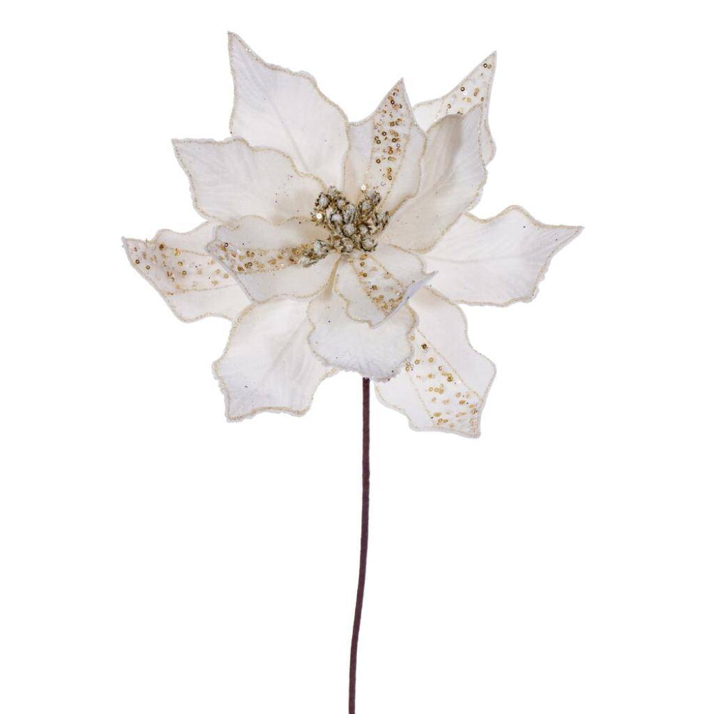 20" Cream Striped Velvet Poinsettia Artificial Flower Stem (3 Pack) 1