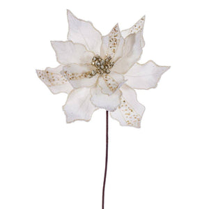 20" Cream Striped Velvet Poinsettia Artificial Flower Stem (3 Pack) 1