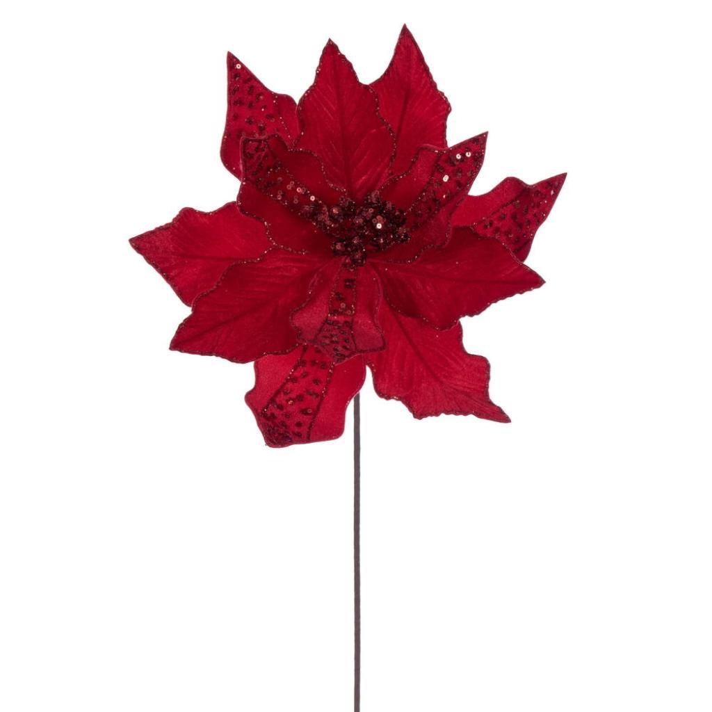 20" Red Striped Velvet Poinsettia Artificial Flower Stem (3 Pack) 1