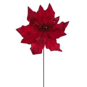 20" Red Striped Velvet Poinsettia Artificial Flower Stem (3 Pack) 1