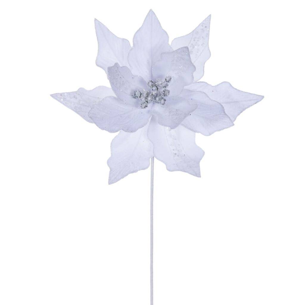 20" White Striped Velvet Poinsettia Artificial Flower Stem (3 Pack) 1