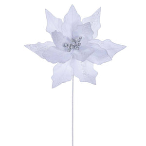 20" White Striped Velvet Poinsettia Artificial Flower Stem (3 Pack) 1