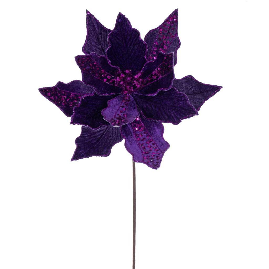 20" Plum Velvet Poinsettia Artificial Flower Stem (3 Pack) 1