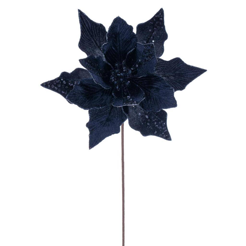 20" Midnight Blue Velvet Poinsettia Artificial Flower Stem (3 Pack) 1