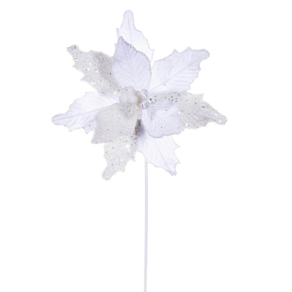 20" White Velvet Sugar Poinsettia Artificial Spray (3 Pack) 1