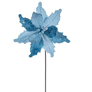 20" Baby Blue Velvet Sugar Poinsettia Artificial Spray (3 Pack) 1