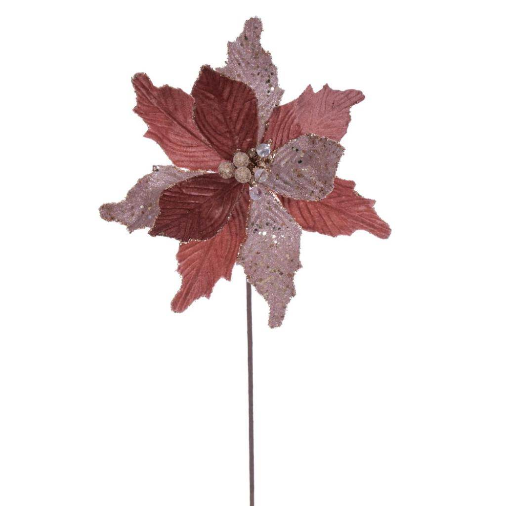 20" Rose Gold Velvet Sugar Poinsettia Artificial Spray (3 Pack) 1
