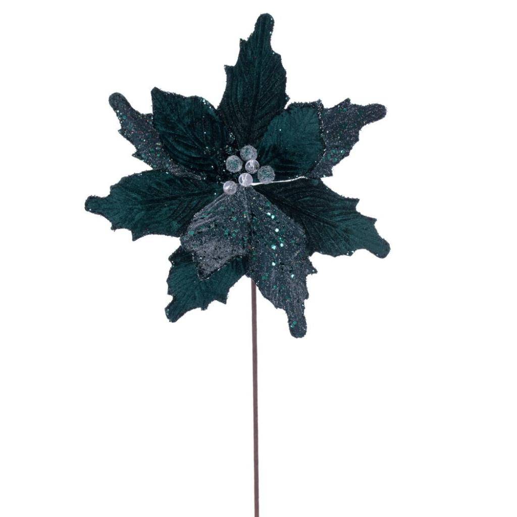 20" Midnight Green Velvet Sugar Poinsettia Artificial Spray (3 Pack) 1