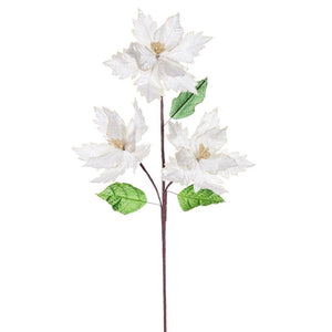 26" Cream Razor Velvet Poinsettia Trio Artificial Flower Stem (3 Pack) 1