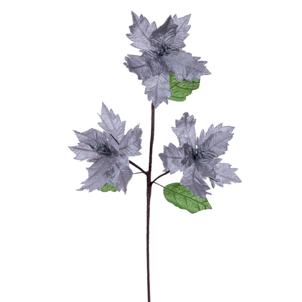 26" Silver Razor Velvet Poinsettia Trio Artificial Flower Stem (3 Pack) 1