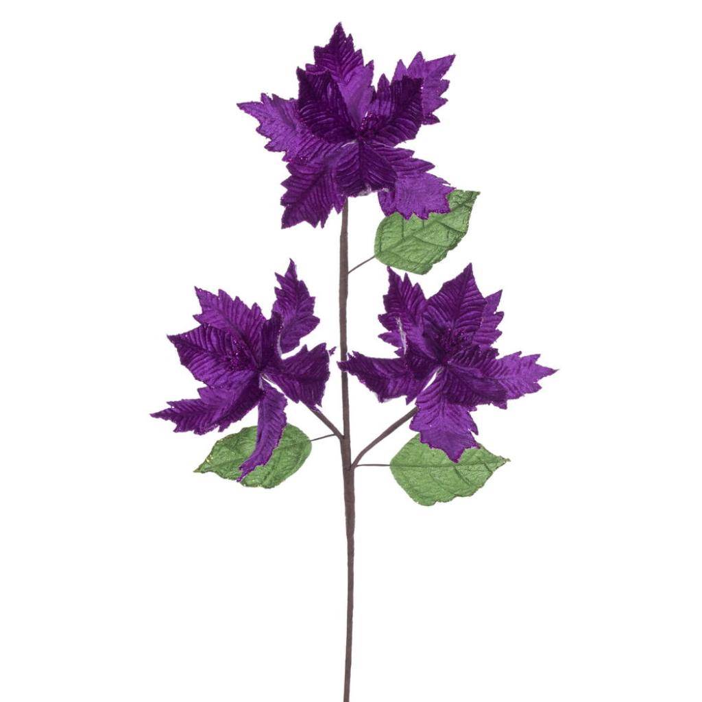 26" Plum Razor Velvet Poinsettia Trio Artificial Flower Stem (3 Pack) 1
