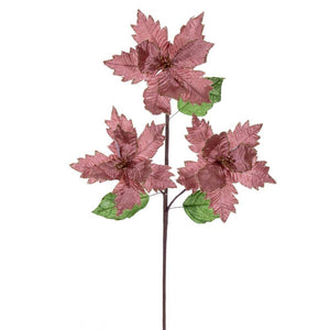 26" Rose Gold Razor Velvet Poinsettia Trio Artificial Flower Stem (3 Pack) 1