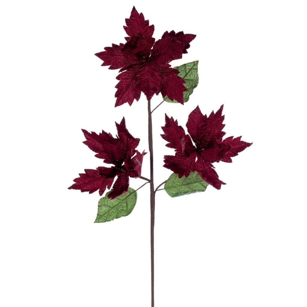 26" Burgundy Razor Velvet Poinsettia Trio Artificial Flower Stem (3 Pack) 1