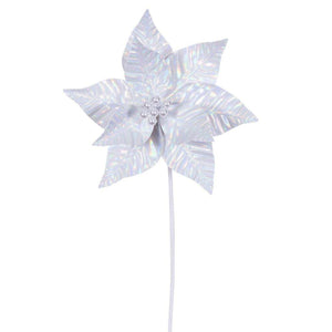 20" White Iridescent Deluxe Velvet Poinsettia Artificial Spray (3 Pack) 1
