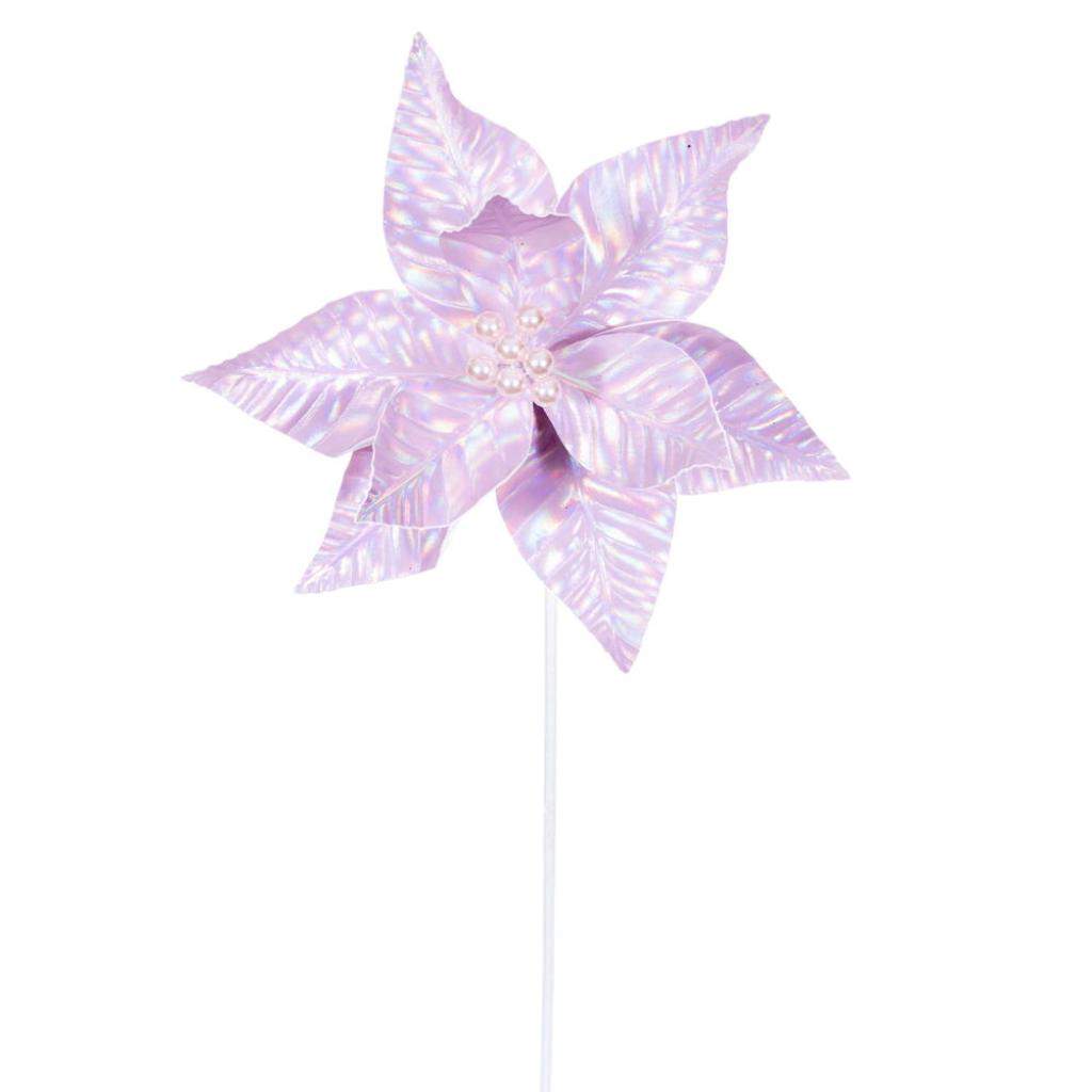 20" Pink Iridescent Deluxe Velvet Poinsettia Artificial Spray (3 Pack) 1