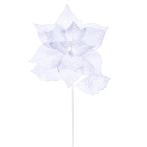 20" White Classic Velvet Poinsettia Artificial Flower Stem (4 Pack) 1