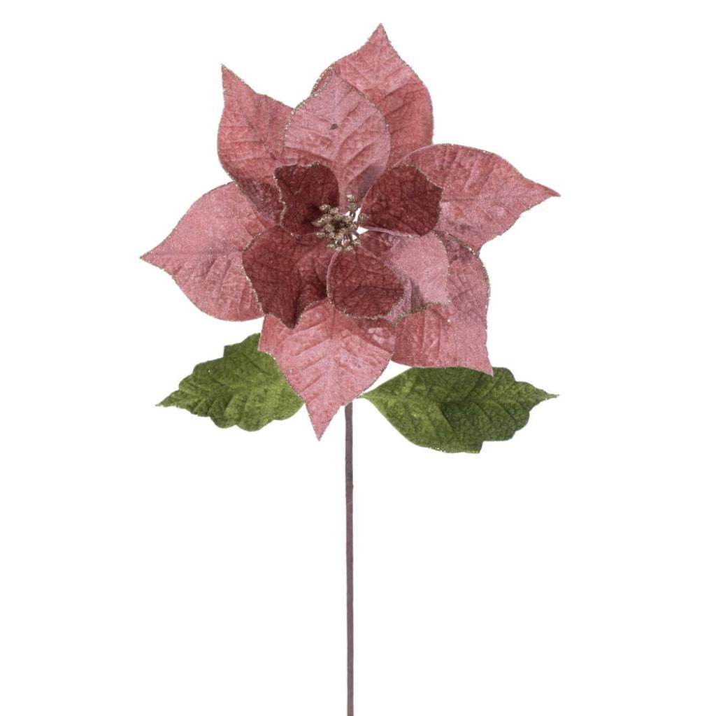 20" Rose Gold Classic Velvet Poinsettia Artificial Flower Stem (4 Pack) 1