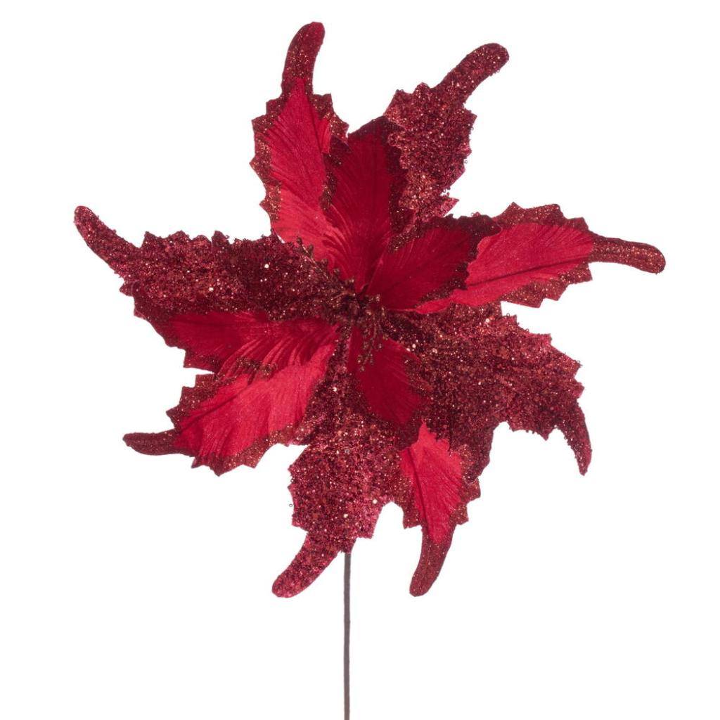 20" Red Grand Velvet Poinsettia Artificial Flower Stem (2 Pack) 1