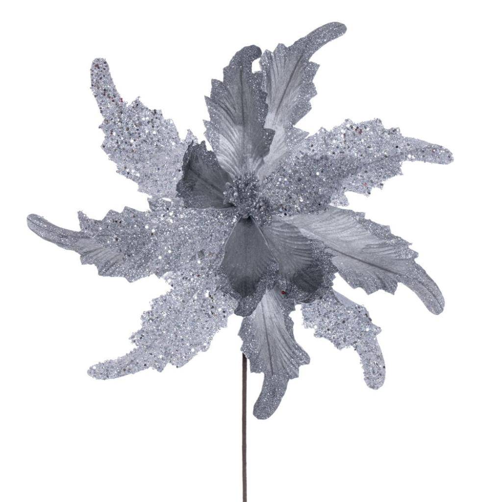 20" Silver Grand Velvet Poinsettia Artificial Flower Stem (2 Pack) 1