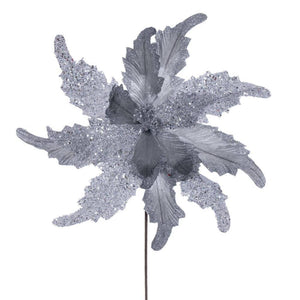 20" Silver Grand Velvet Poinsettia Artificial Flower Stem (2 Pack) 1